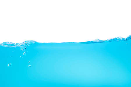Water waves make bubbles and splashes in the clear blue water. Bubbles in blue liquidの写真素材
