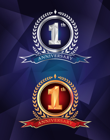 1th anniversary celebrating classic vector logo design premium on blue backgroundのイラスト素材