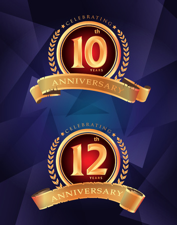 10th 12th anniversary celebrating classic vector logo design premium on blue backgroundのイラスト素材
