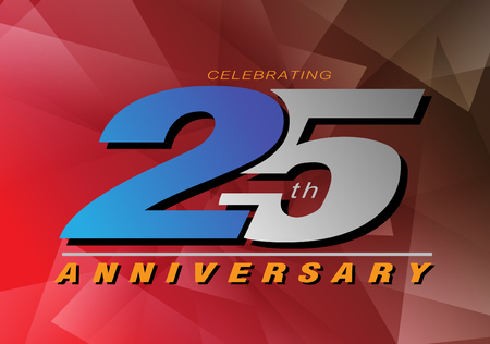 25th anniversary celebrating vector logo gray and blue color on red background designのイラスト素材