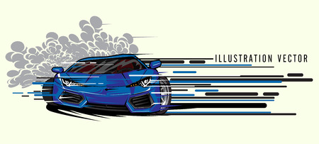 Blue sports car super speed illustrationのイラスト素材