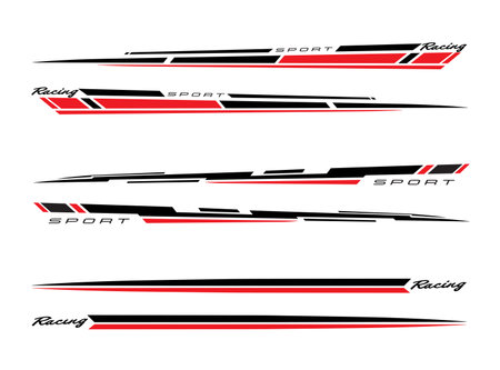 Wrap Design For Car vectors. Sports stripes, car stickers black color. Racing decals for tuning.のイラスト素材