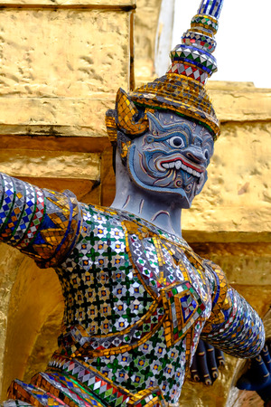 Thai giant statue at The Emerald Buddha Temple Wat Phrakaew, Bangkok Thailand They are public domain or treasure of Buddhism, no restrict in copy or use.のeditorial素材
