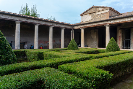 Interior of the courtyard of the best preserved house in the ancient city of Pompeii.のeditorial素材