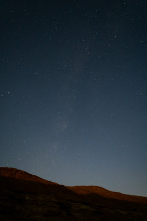 Starry sky in the Hurghada desert, with a mountain