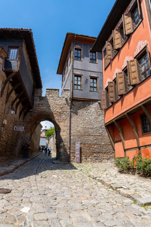 Hisar Kapia gate in the city of Plovdiv, on a sunny day without tourists.の写真素材