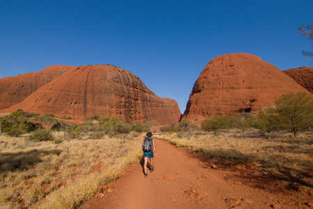 Hike in the desert of Karijini National Park, Western Australiaの写真素材