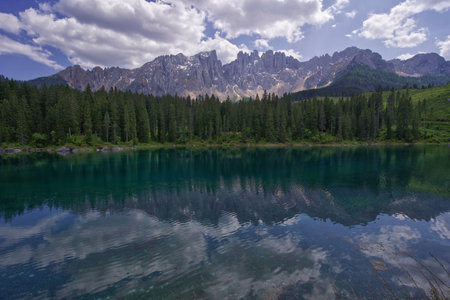Lake in the mountains, Dolomites, South Tyrol, Italyの写真素材