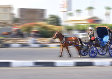 Horse-drawn carriage in the city of Jeddah, Saudi Arabiaの写真素材