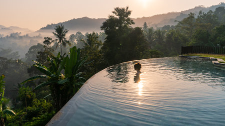 swimming pool in the morning on the island of Sri Lanka.