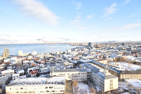 Panoramic view of Reykjavik in winter, Icelandの写真素材