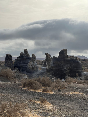 Rock formations in the volcanic landscape of the island of Lanzarote