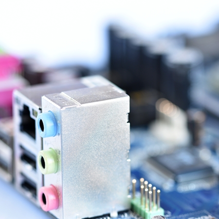 Rear view of connectors on a motherboard of a personal computerの写真素材