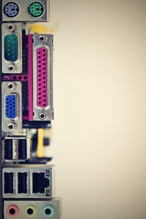 Rear view of connectors on a motherboard of a personal computerの写真素材