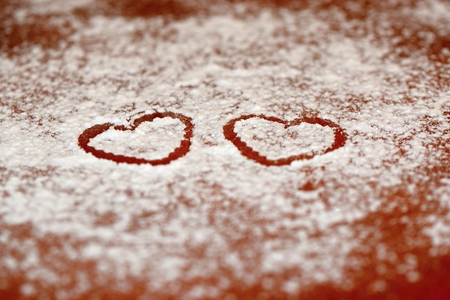 Hearts of sugar on wooden backgroundの写真素材