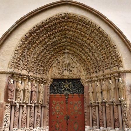 Porta Coeli. Gothic portal of the Romanesque-Gothic Basilica of the Assumption of the Virgin Mary, Czech Republic, built in 1230,のeditorial素材