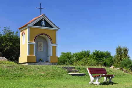 Beautiful little chapel. Europe - Czech Republic. South-Moravian region. Beautiful landscape with sunset - wine region.の写真素材
