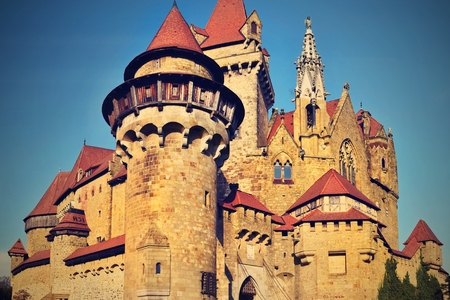 Beautiful medieval Kreuzenstein castle in Leobendorf village. Near Vienna, Austria - Europe. Autumn...
