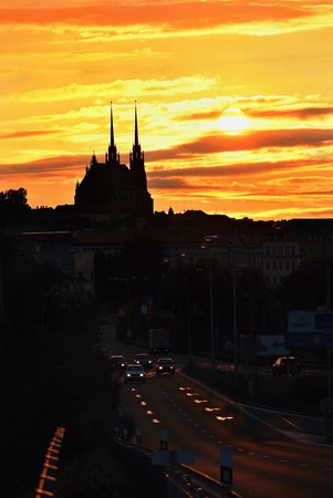 City of Brno, Czech Republic. Petrov - St. Peters and Paul church in sunset - sunrise.の写真素材