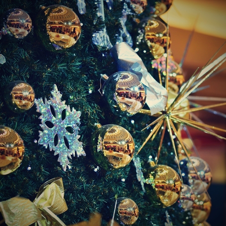 Christmas decoration. Abstract colorful background with Christmas tree.の写真素材