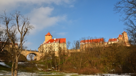 Winter landscape with a beautiful Gothic castle Veveri. Brno city - Czech Republic - Central Europe. のeditorial素材