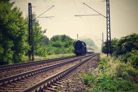 Beautiful old steam train Albatros. Cruise train for special moments of holidays.のeditorial素材