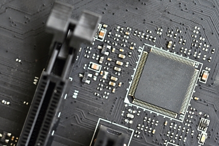 Printed Circuit Board with electrical components. Background concept for electrical engineering and...