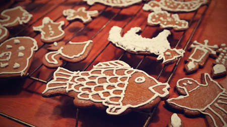Christmas homemade gingerbread cookies. Festive concept with baking on Christmas time.の写真素材