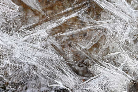 Frozen pool of water in winter. Ice nature - macro shot of frozen water.