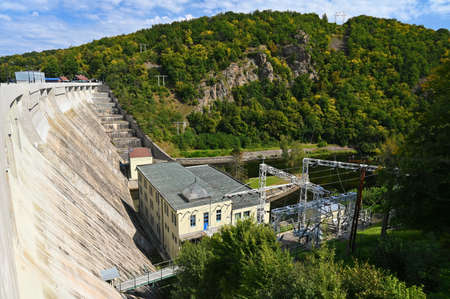 Water dam Vir-Czech Republic-Europe. Reservoir of drinking water and hydraulic power plant.