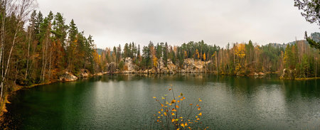 Adrspach - rock town. Nature park - Czech Republic. Sandstone big stones and rocks in the forest....