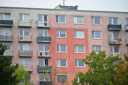 facade of a modern apartment building with windows and balconies. Czech Republic - Europe.