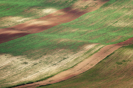Beautiful spring landscape with field, hills and sunset. Czech Republic - South Moravia (Moravian...
