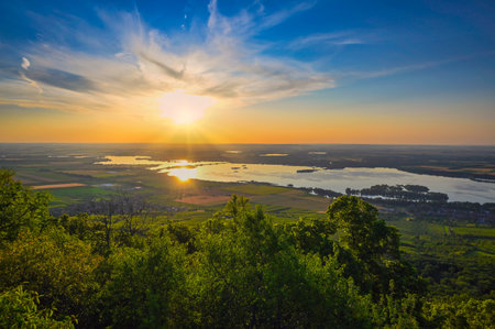 Stunning panoramic view of the Palava Hills in South Moravia, Czech Republic. The landscape features...