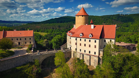 Beautiful Gothic castle Veveri. The city of Brno at the Brno dam. South Moravia - Czech Republic - Central Europe.の写真素材