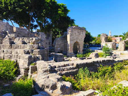 Beautiful old town of Rhodes on the Greek island of Rhodes. Beautiful historical architecture with castle, shops and cafes. Concept for travel and vacation.の写真素材