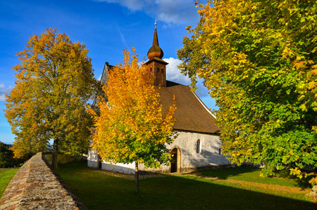 The Chapel of the Mother of God. City of Brno, Czech Republic - Europe. Beautiful autumn landscape. Brno dam and sunset at the golden hour. Autumn season October.の写真素材
