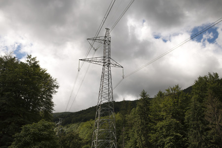 High-voltage tower sky background. 