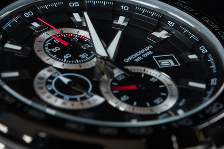 luxury man accessory watch detail, chronograph macroの写真素材