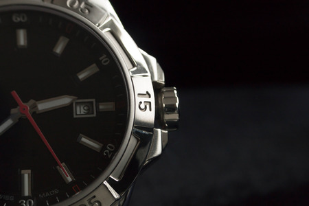 luxury man accessory watch detail, chronograph macro