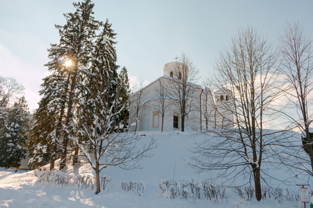 Klisura Monastery winter landscape on a sunny winter day, Bulgariaの写真素材