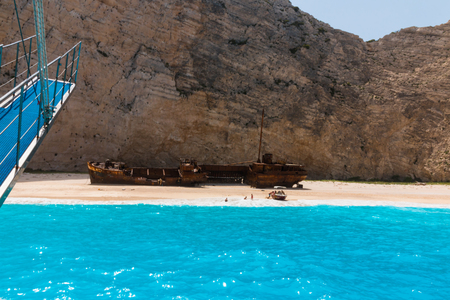 Navagio Beach with shipwreck in Zakynthos, Greeceの写真素材