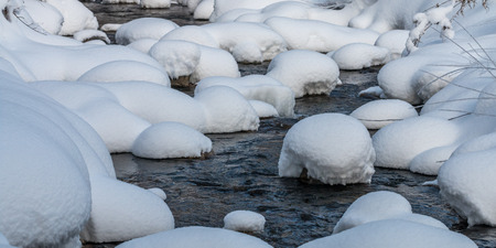 Ribaritsa and Beli Vit river, winter landscape, Bulgariaの写真素材