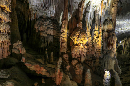 Stalactites and stalagmites inside the Postojna cave (Postojna Jama), Sloveniaの写真素材