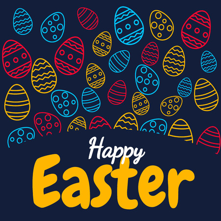 A happy Easter text vector and Easter eggs background or banner graphicのイラスト素材