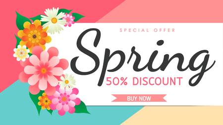 Spring sale background vector with flowers illustration template or bannerのイラスト素材