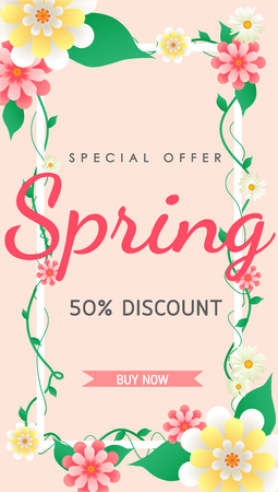 Spring sale background vector with flowers  illustration template or bannerのイラスト素材
