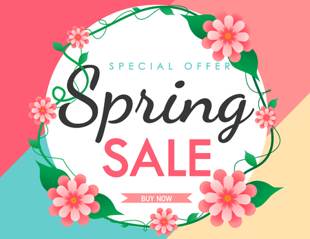 Spring sale background vector with flowers  illustration template or bannerのイラスト素材