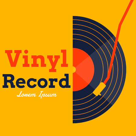 Vinyl record music vector with yellow background graphic.のイラスト素材
