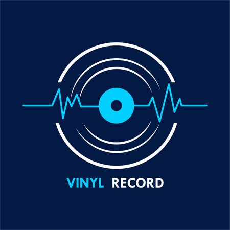 vinyl record music vector with wave sound icon on dark background graphicのイラスト素材